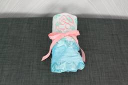 Monogrammed Baby Ruffle Minky Blanket Light Pink & Lime Chevron
