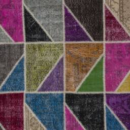 5' X 8' Multicolor Handmade Turkish Patchwork Rug, Bright Colors, Triangular Patches - thumbnail 4