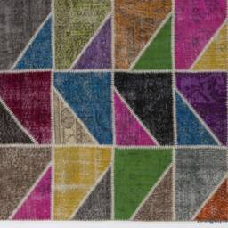 5' X 8' Multicolor Handmade Turkish Patchwork Rug, Bright Colors, Triangular Patches - thumbnail 3