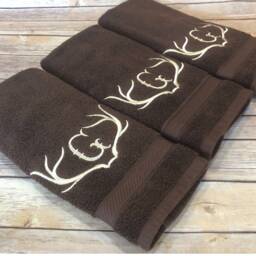 Deer Antler Monogrammed Bath Towel Personalized Cotton Towel - thumbnail 3