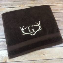 Deer Antler Monogrammed Bath Towel Personalized Cotton Towel - thumbnail 4