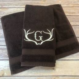 Deer Antler Monogrammed Bath Towel Personalized Cotton Towel