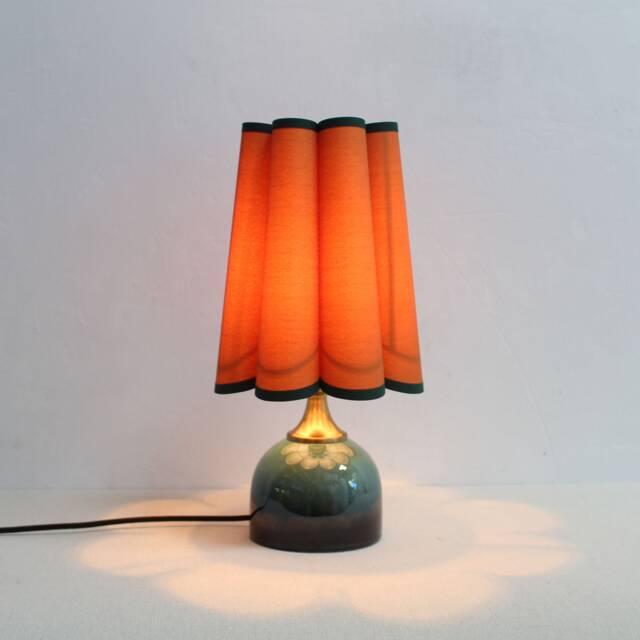 Handmade Ocher Fabric Table Lamp With Dark Green Trim-62# - image 1