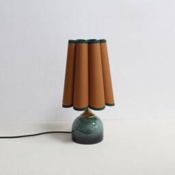 Handmade Ocher Fabric Table Lamp With Dark Green Trim-62# - thumbnail 2