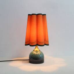Handmade Ocher Fabric Table Lamp With Dark Green Trim-62# - thumbnail 1