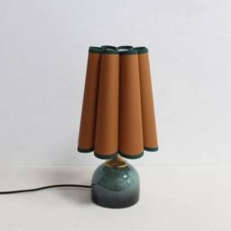 Handmade Ocher Fabric Table Lamp With Dark Green Trim-62# - thumbnail 3