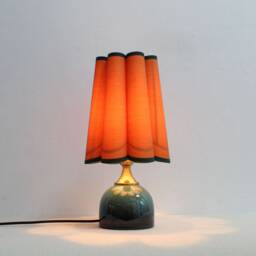 Handmade Ocher Fabric Table Lamp With Dark Green Trim-62# - thumbnail 4