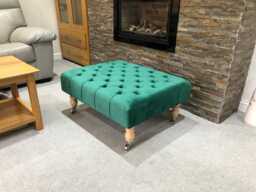 Mid-Century Chesterfield Plush Velvet Ottoman - Tufted Footstool, Wooden Castor Legs - thumbnail 1