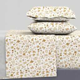 Ditsy Floral Sheets - Darlene Gold White By Crystal_Walen Mustard Nursery Cotton Sateen Sheet Set Bedding Spoonflower
