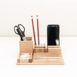 Office Organization Wooden Desk Organizer Desk Pencil Holder Pen Phone - thumbnail 2