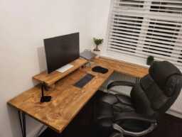 L Shaped Corner Rustic Computer Desk - Home Office Wooden Industrial Hairpin Legs Wfh Bespoke Kiln Dried Wood