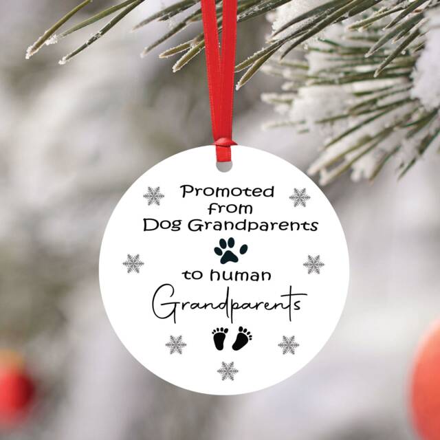 Promoted From Dog Grandparents To Human Christmas Bauble - Baby Due Tree Decoration Preganacy Announcement - image 1