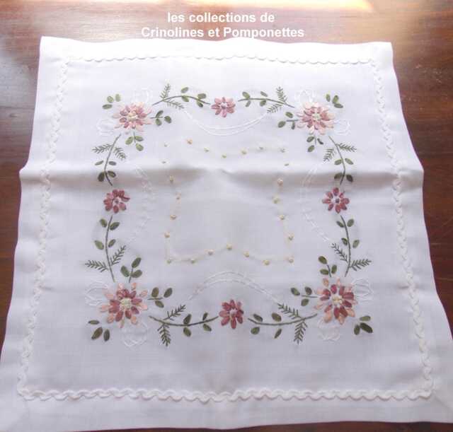 Cushion Cover Hand Embroidered With 40 Square Ribbons Very Light Off-White - image 1