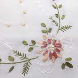 Cushion Cover Hand Embroidered With 40 Square Ribbons Very Light Off-White - thumbnail 3