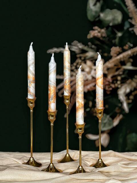 Gold Silver Metallic Marble Candles, Tall Taper Candle Set, Dinner Candles, Gold Home Decor, Wedding Candle, Tapered Candles, Pillar - image 1
