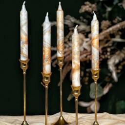 Gold Silver Metallic Marble Candles, Tall Taper Candle Set, Dinner Candles, Gold Home Decor, Wedding Candle, Tapered Candles, Pillar - thumbnail 4