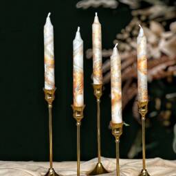 Gold Silver Metallic Marble Candles, Tall Taper Candle Set, Dinner Candles, Gold Home Decor, Wedding Candle, Tapered Candles, Pillar - thumbnail 3
