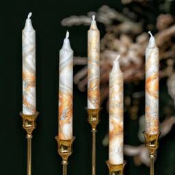 Gold Silver Metallic Marble Candles, Tall Taper Candle Set, Dinner Candles, Gold Home Decor, Wedding Candle, Tapered Candles, Pillar - thumbnail 2
