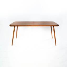 Mid Century Solid Teak Dining Table With Round Corners Handcrafted in India - thumbnail 1