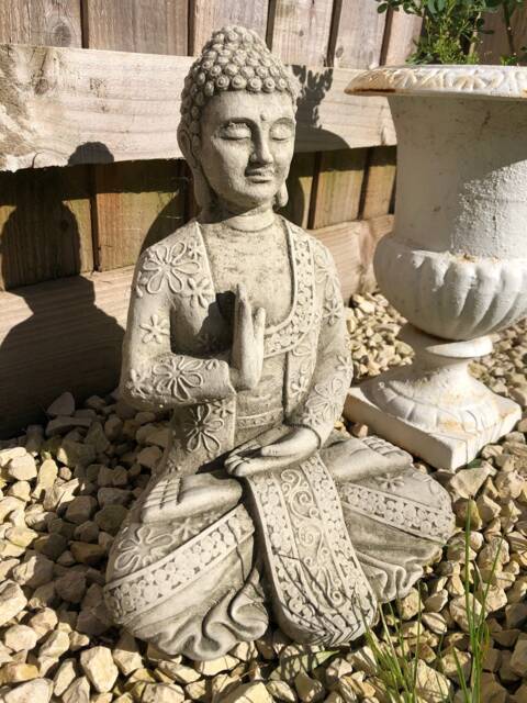 Reconstituted Stone Meditating Buddha Statue - Vintage Concrete Garden Ornament - image 1