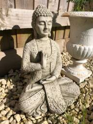 Reconstituted Stone Meditating Buddha Statue - Vintage Concrete Garden Ornament - thumbnail 1