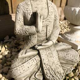 Reconstituted Stone Meditating Buddha Statue - Vintage Concrete Garden Ornament - thumbnail 3