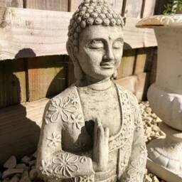 Reconstituted Stone Meditating Buddha Statue - Vintage Concrete Garden Ornament - thumbnail 2