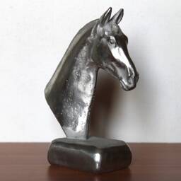 Pewter Sculpture By The Sculptor Giuseppe Albano - Head Of A Horse - thumbnail 3