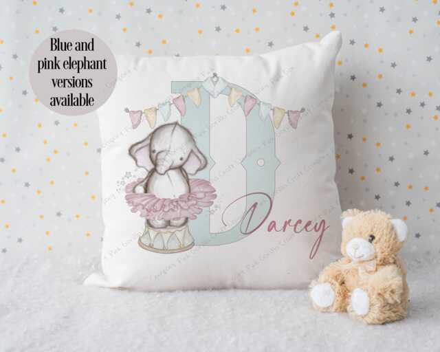 Personalised New Baby Cushion, Elephant Nursery Boy's Boy Gift, Girl's Girl Gift - image 1