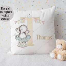 Personalised New Baby Cushion, Elephant Nursery Boy's Boy Gift, Girl's Girl Gift - thumbnail 2