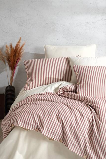 Cherry Stripes Bedding Set, Modern Striped Comforter & Sheet Set, Timeless Set, Harmony Set, Duvet Cover - image 1
