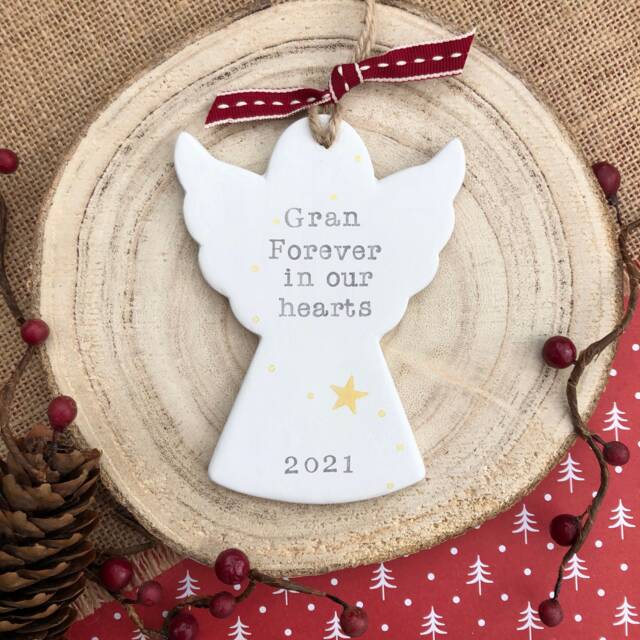 Personalised Christmas Memorial Angel - Memory Bauble Remembrance Ornament Hand Stamped Tree Decoration Angel Keepsakes - image 1