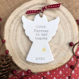 Personalised Christmas Memorial Angel - Memory Bauble Remembrance Ornament Hand Stamped Tree Decoration Angel Keepsakes - thumbnail 3