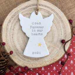 Personalised Christmas Memorial Angel - Memory Bauble Remembrance Ornament Hand Stamped Tree Decoration Angel Keepsakes - thumbnail 2