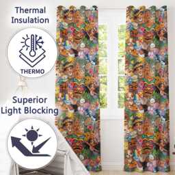 Cute Hawaiian Kids Purple Background Tiki Beach Summer Cartoon Seamless Pattern Readymade Eyelet Ring Top Thermal 100% Blackout Curtains - thumbnail 3