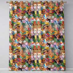 Cute Hawaiian Kids Purple Background Tiki Beach Summer Cartoon Seamless Pattern Readymade Eyelet Ring Top Thermal 100% Blackout Curtains - thumbnail 2
