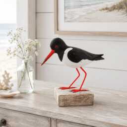 Handcrafted Wooden Oystercatcher Bird - Coastal Seaside Decor Nautical Beach House Ornament Balinese Wood Sculpture - thumbnail 3