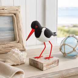 Handcrafted Wooden Oystercatcher Bird - Coastal Seaside Decor Nautical Beach House Ornament Balinese Wood Sculpture - thumbnail 2