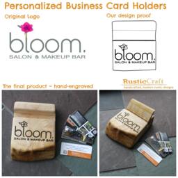 Personalized Rustic Wood Business Card Holder - Engraved Office Gift - thumbnail 2