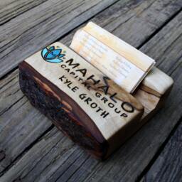 Personalized Rustic Wood Business Card Holder - Engraved Office Gift - thumbnail 3