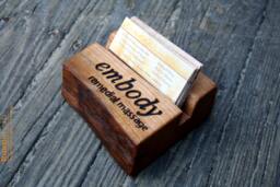 Personalized Rustic Wood Business Card Holder - Engraved Office Gift