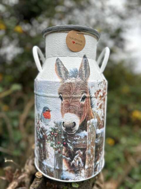 Donkey Churn, Christmas Donkey Decor, Dinky Vase, Large Churn For Flowers, Robin - image 1