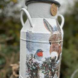 Donkey Churn, Christmas Donkey Decor, Dinky Vase, Large Churn For Flowers, Robin - thumbnail 2