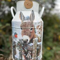 Donkey Churn, Christmas Donkey Decor, Dinky Vase, Large Churn For Flowers, Robin - thumbnail 3