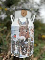 Donkey Churn, Christmas Donkey Decor, Dinky Vase, Large Churn For Flowers, Robin - thumbnail 1