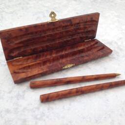 Moroccan Style Handmade Double Pen Box in Araar Wood With Two Pens - thumbnail 4