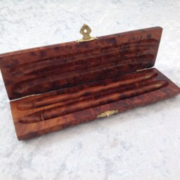 Moroccan Style Handmade Double Pen Box in Araar Wood With Two Pens - thumbnail 3