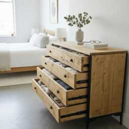 Industrial Solid Wood Chest Of Drawers With Steel Frame - thumbnail 3