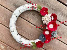 Christmas Wreath - Felt Flower Wreath, Birch Front Door Wreath - thumbnail 1