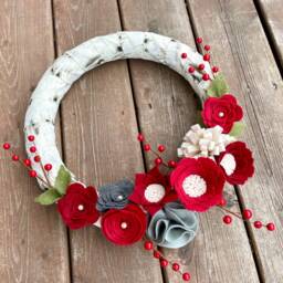 Christmas Wreath - Felt Flower Wreath, Birch Front Door Wreath - thumbnail 2